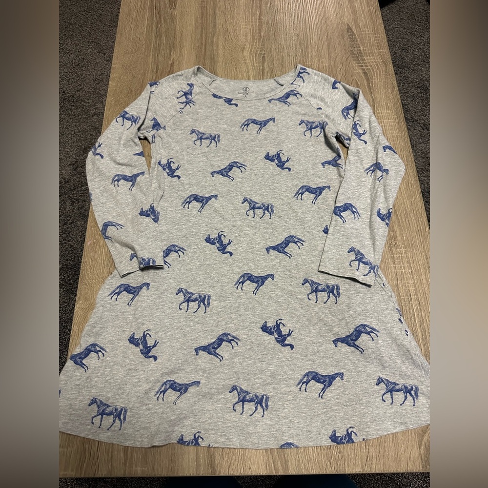 Lands End Kids equestrian horse long sleeve dress with pockets